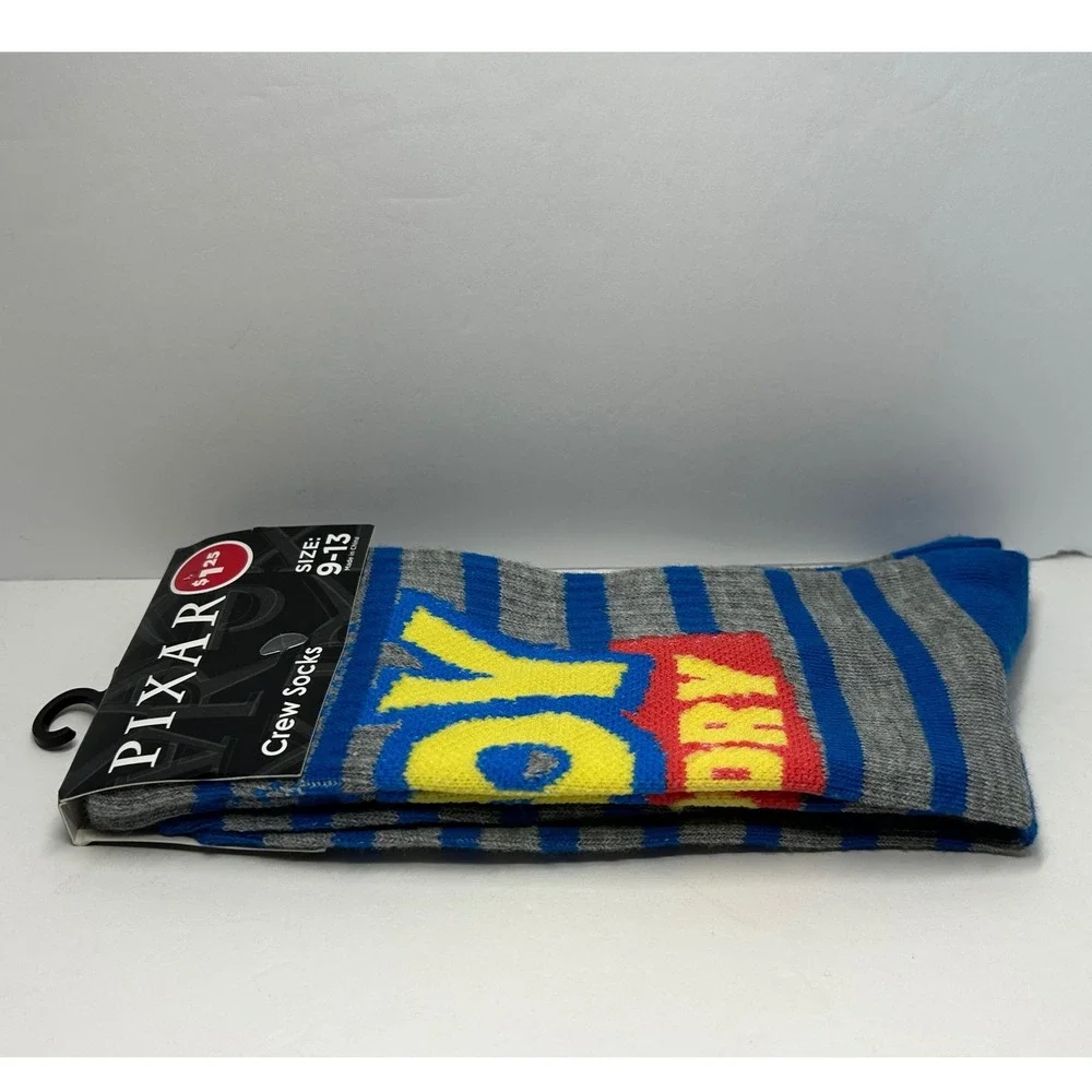 Pixar Toy Story Crew‎ Socks Blue Gray Striped Size 9-13 Disney New